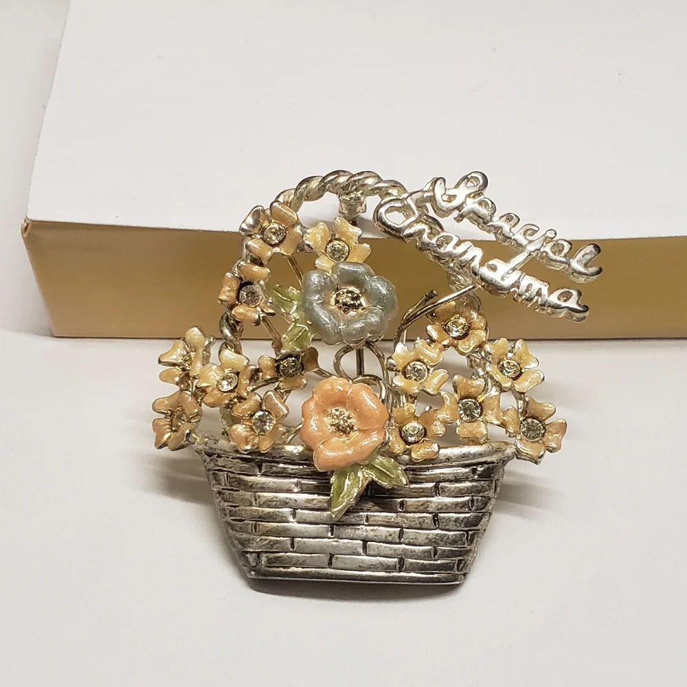 Unique Vintage Flower Basket Special Grandma Brooch
